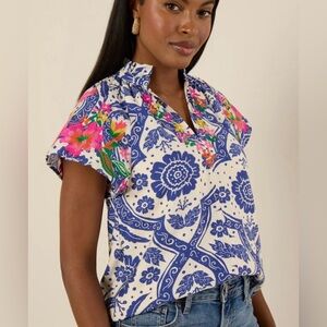 THML Blue and White Floral Marnie Blouse